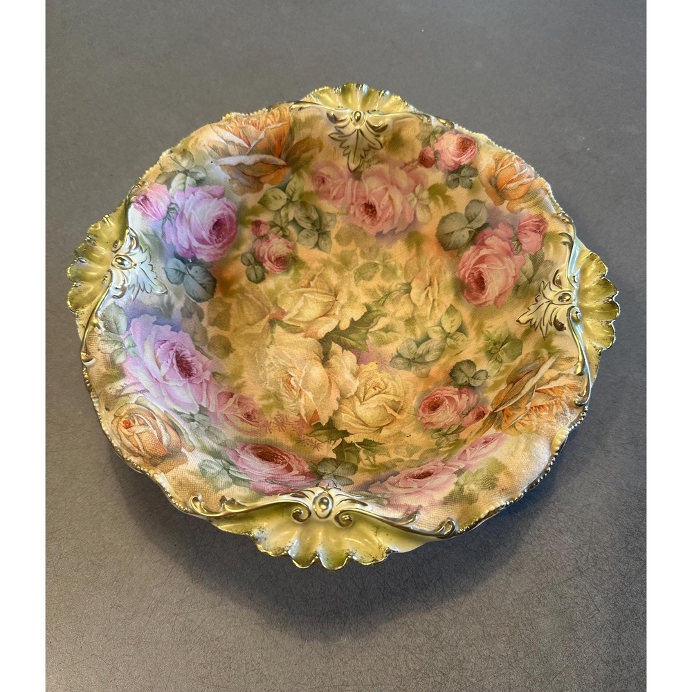 Antique Royal‎ Bayreuth Rose Tapestry Porcelain Bowl 11"